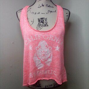 Stranded Tank Top XL Women Sleeveless California Republic Bear Cropped Orange